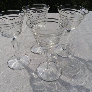 Vintage Rock Sharpe Clear Cut Crystal Wine Glass Set of 4